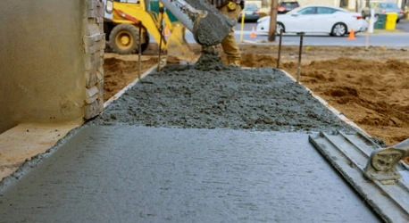 Freshly poured concrete being leveled and smoothed, highlighting quality concrete work in Manchester.