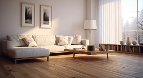 Living room with elegant, newly installed flooring, highlighting the quality of Haverhill flooring services.