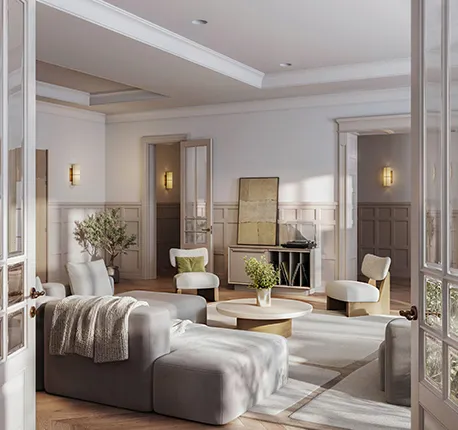 Professionally remodeled living room showcasing the expertise of handyman services.